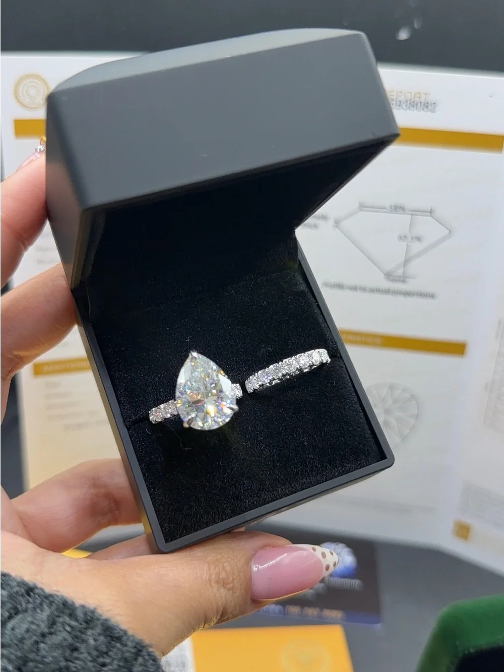 10ct pear Moissanite with 2cttw eternity band engagement ring set sz6